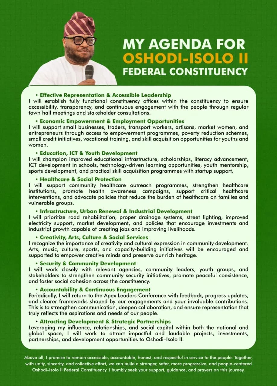 Campaign agenda graphic for Oshodi-Isolo II Federal Constituency